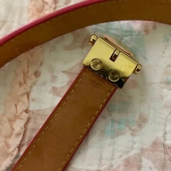 READ DESCR Louis Vuitton Red Monogram Belt w/ Dust Bag Size 36 USED WORN OUT! - Picture 6 of 11